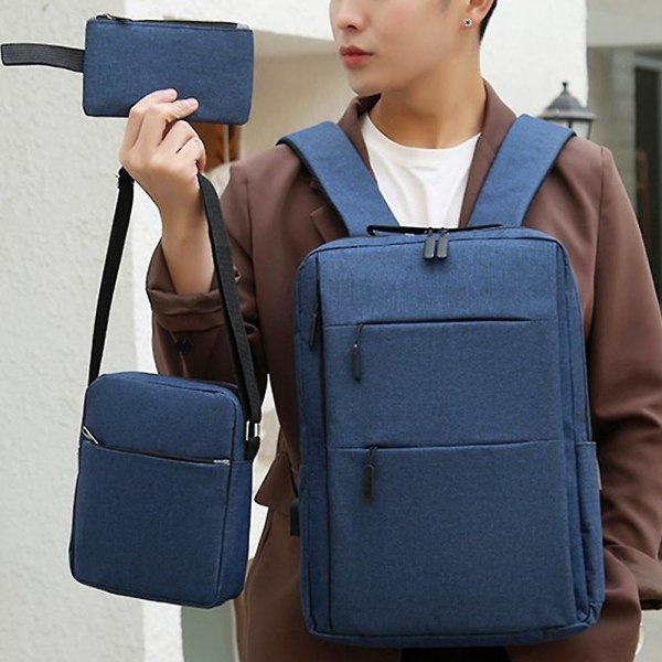 3 st/set Unisex Skolryggsäck Reseryggsäck Axelväska Laptopväska Utomhusväskor Blue
