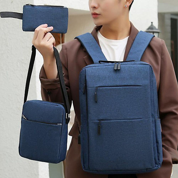 3 stk./sett Unisex Skolesekk Reisesekk Skulderveske Laptopveske Utendørsvesker Blue