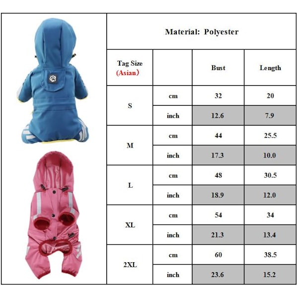 Hund Regnkläder Regnrock Husdjur Huva Vattentät Jacka Kläder rosa pink XL