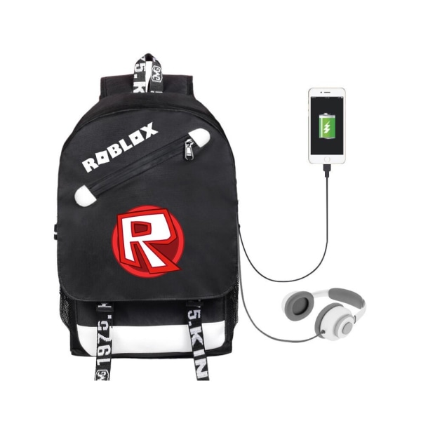 Spel Roblox USB -ryggsäck Tonåringar skolväska Travel Shoulderbag R