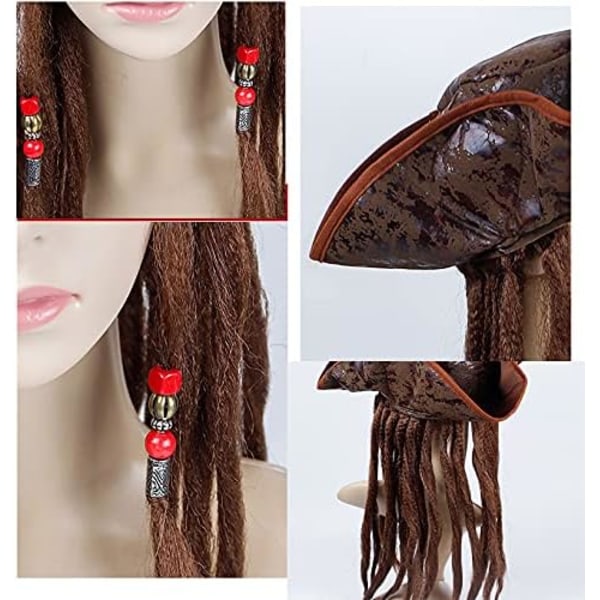 Pirathatt Tri-Corn Karibisk Buccaneer Barn Dreadlocks Hår Örhänge Patch Set