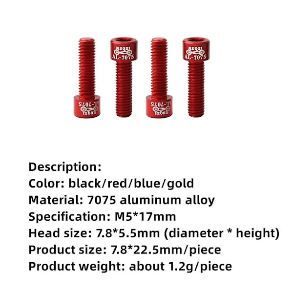6 st/set Cykelstyre Skruvar Titanpläterad Rostfritt Stål M5*18mm Mtb Cykel