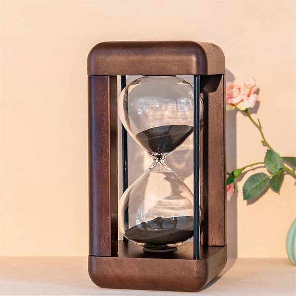 Stor Premium Valnød Timeglas, 60 Minutters Sandtimeglas, Timeglas med Sandtimer til Gave, Timeglas White Sand