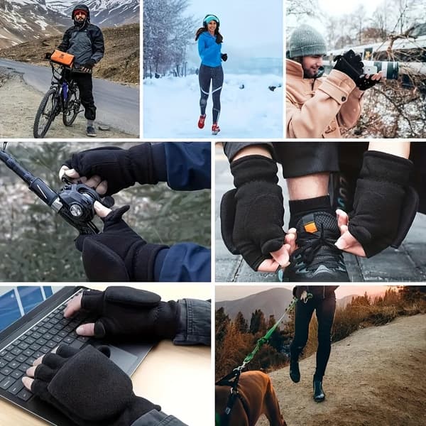 Termiske Vinterhandsker til Kvinder, Konvertible Fingerløse Fuld-Finger Elastisk Manchet Black