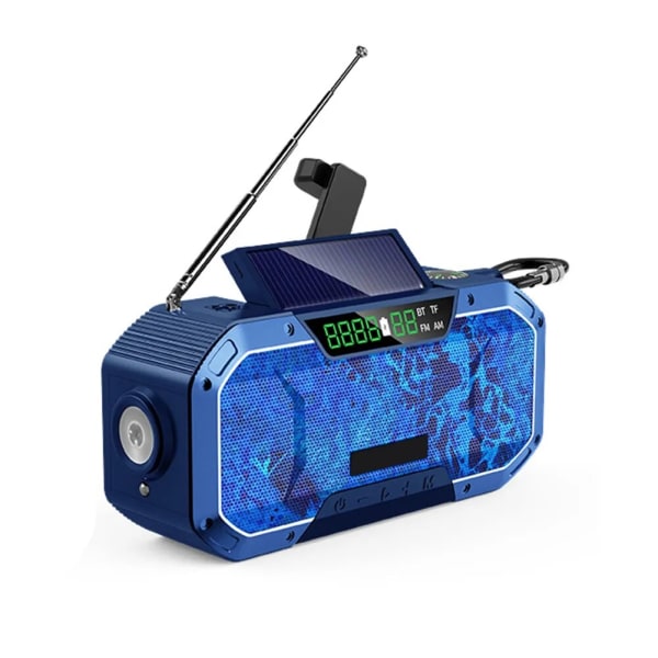 AM/FM nödradio solar handvev radio med LED-ficklampa 5000mAh power mobiltelefon laddare Bluetooth 5.0 högtalare Dark Blue