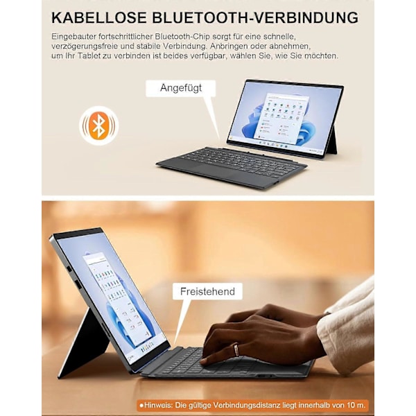 Microsoft Surface Pro 7/7/6/5/4/3 Bluetooth-tangentbord, QWERTZ-layout, Grå