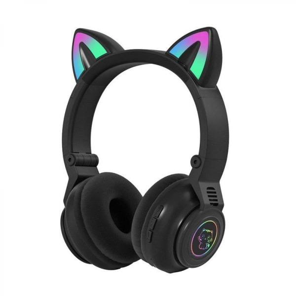 Trådlösa hörlurar, Cat Ear Bluetooth -hörlurar för flickor, hopfällbart headset（svart）
