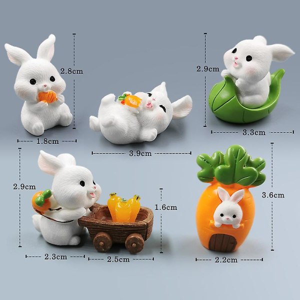 Varm påsk Vit kaninfigur Gör-det-själv Landskap Hem Kawaii Rumsinredning Miniatyr Fe Trädgårdsdekoration Tillbehör Modern 5pcs Rabbit-T20