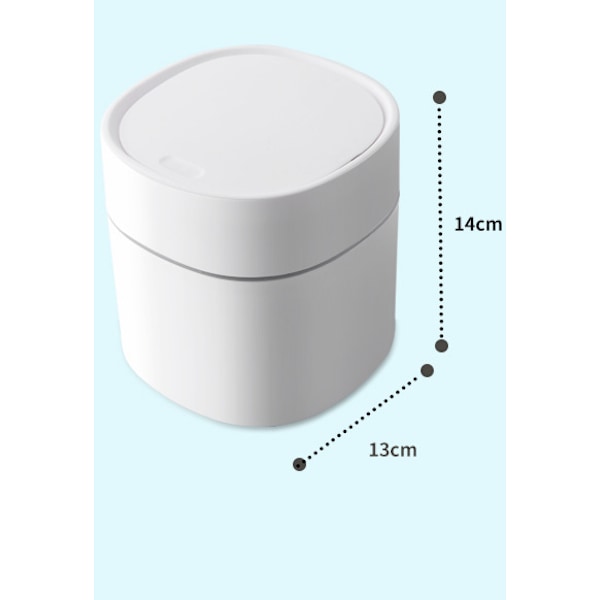 Mini papperskorg skrivbordspapperskorg med lock liten knopp, vit
