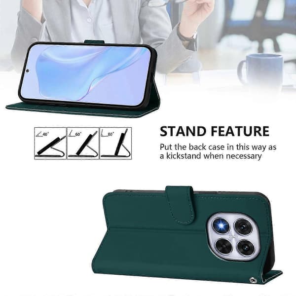 PU-deksel i solid farge for Redmi Note 14 Pro 5G / 14 Pro+ 5G Dark Green