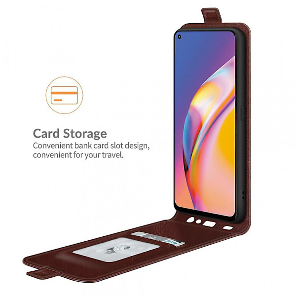 Crazy Horse pystysuuntainen läppä TPU + PU -kotelo korttipidikkeellä ruskeaYhteensopiva Oppo A94/f19 Pro -puhelimesi kanssa