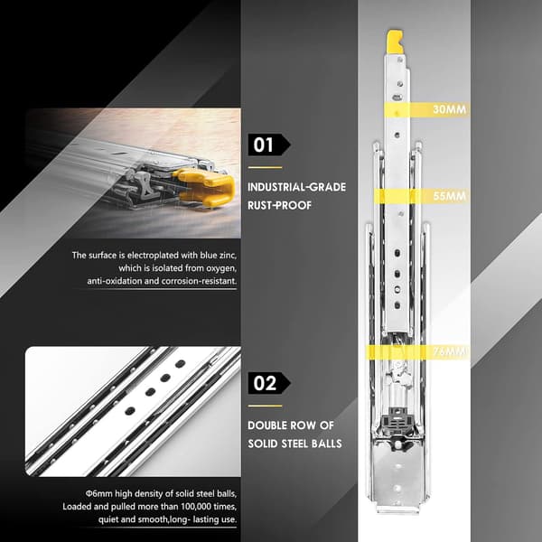 {YM}350mm Heavy Duty Drawer Slides, 760mm Width, with Locking Function Load Capacity up to 220kg, 1 Pair 350mm