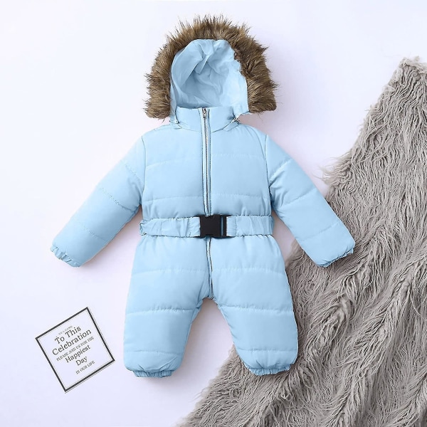 Unisex Baby Jumpsuit med huva för 0-24 månader Pojkar Flickor Jumpsuit Romper med päls krage Light Blue 70cm