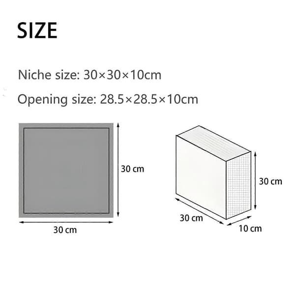 Nisch för duschvägg, infälld duschnisch 30x30x10cm, grå