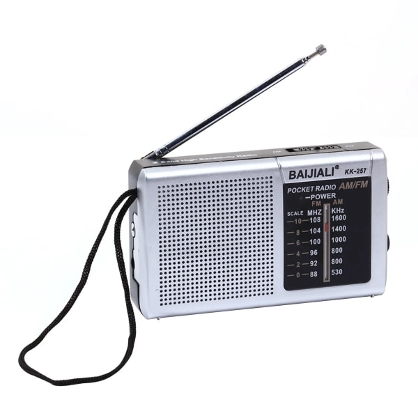 Mini AM/FM-radio infällbar antenn fullband multifunktionell radio AA batteridriven inbyggd högtalare Lämplig för inomhus och utomhus KK257 White
