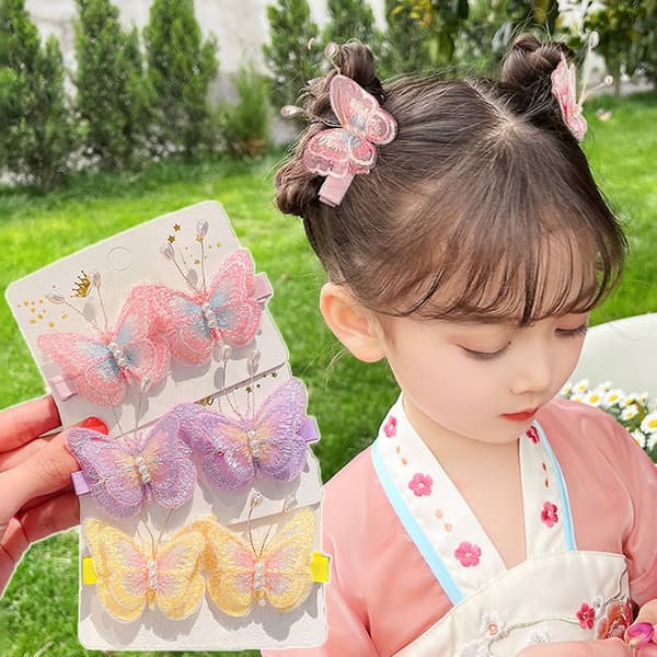 Merryso 1 Par Hårklemmer Søde Dekorative 3D Sommerfugl Blonde Broderede Hårnåle Tilbehør White