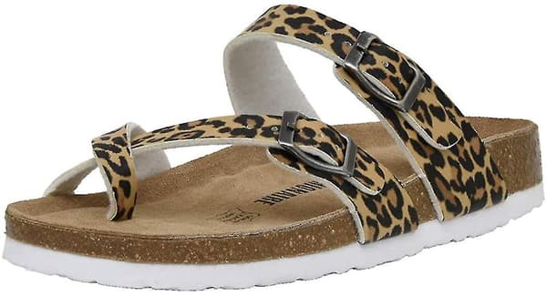 Damtofflor med glidsula, korkfotbädd, justerbara Leopard 40