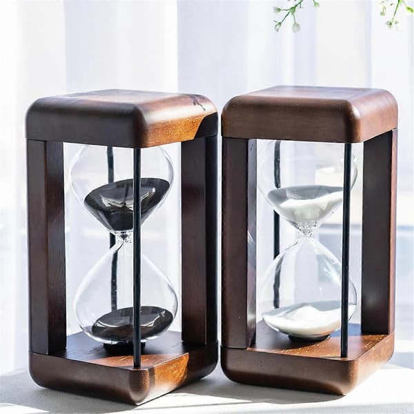 Stor Premium Valnød Timeglas, 60 Minutters Sandtimeglas, Timeglas med Sandtimer til Gave, Timeglas White Sand