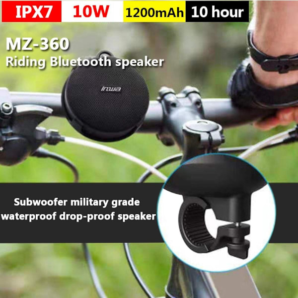 Svart subwoofer bluetooth-högtalare + 3D cykelstereo högtalare gratis portabel utomhus handdusch IPX7 vattentäta minihögtalare |