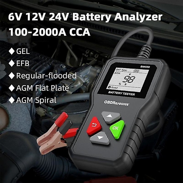 1st Bm550 Bilbatteritestare 6v 12v 24v Batterisystem Detektera Automatisk Batterianalysator