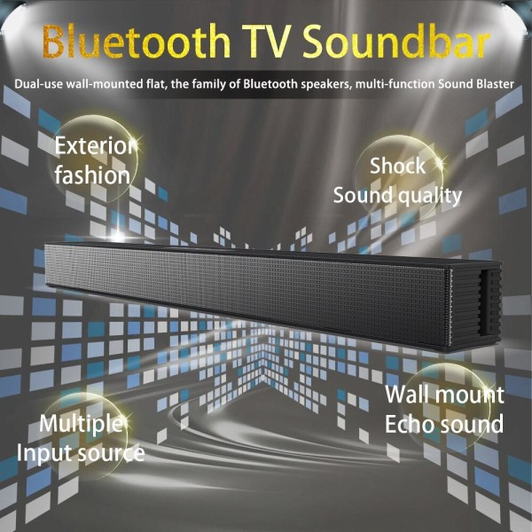 40W vägghögtalare Hemmahögtalare Teater TV Dator Bluetooth -högtalare Subwoofer-högtalare och FM AUX Music Center-högtalare | (Svart)