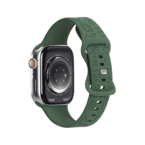 Passar iwatchS9 876SE Apple Watch armband präglad liten ros silikon Solros - tallbarrsgrön Sunflower - pine needle green 42/44/45/49mm