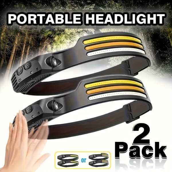 2 stk. Genopladelige COB Sensor Fiske Pandelamper, 5 Belysningsindstillinger 1COB+1COB
