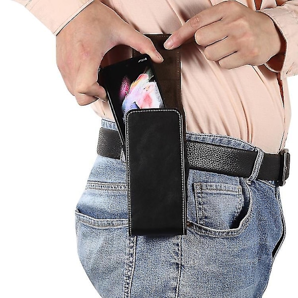 Läder Bältesklämma Telefonfodral Midjehängande Ficka Kompatibel Samsung Galaxy Z Fold 4/z Fold 3 Black
