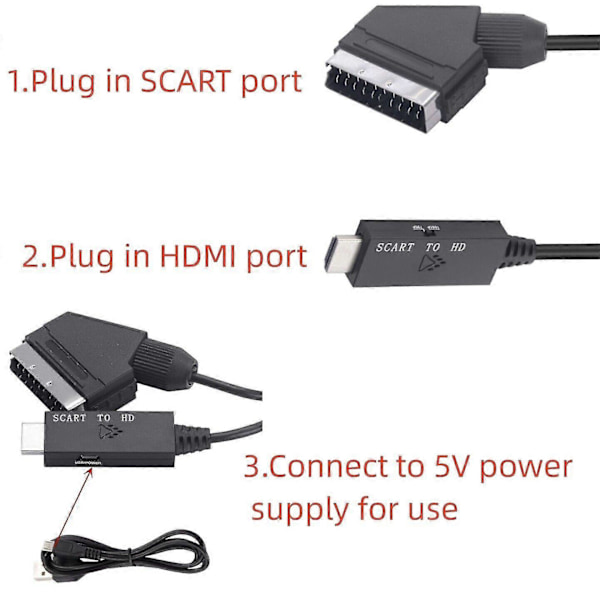 SCART till HDMI-omvandlare SCART till HDMI-adapter Video Ljud-omvandlare Videokabel