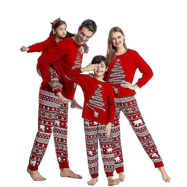 Julpyjamas Familj Pyjamas Set Tryckt Topp Och Rutiga Byxor Nattkläder Mom 6T