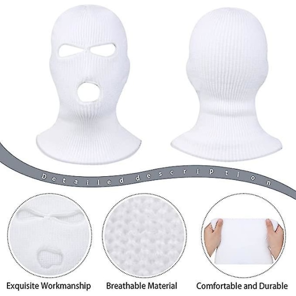 3-håls skidmask stickad cover Stickad hel cover Vuxenmask Stretch andas thermal skidmask för cykling Fotvandring Utomhussport White