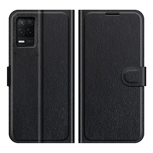 Litchi-texturerat PU-fodral med svart ställ för din Realme 8 5g