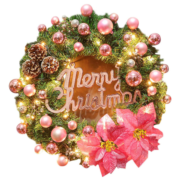 40 cm upplyst julkrans med kottar och dekorativa boll ytterdörr Pink Battery