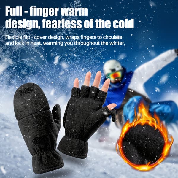 Termiske Vinterhandsker til Kvinder, Konvertible Fingerløse Fuld-Finger Elastisk Manchet Black