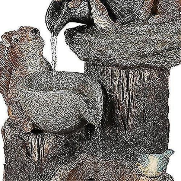 Solenergi ekorre anka vattenfontän hartsstaty, tryckvattenskulptur för trädgårdsdekoration Squirrel