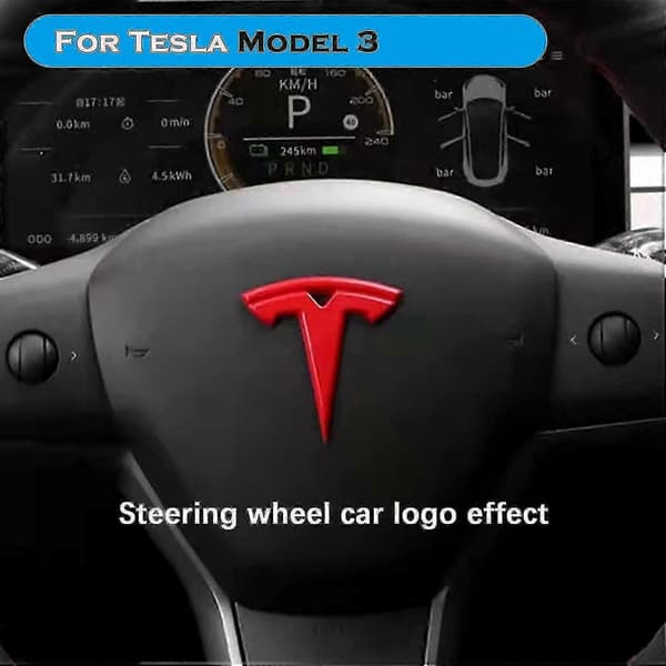 Tesla Model 3 auton ohjauspyörän logotarrat (punainen)