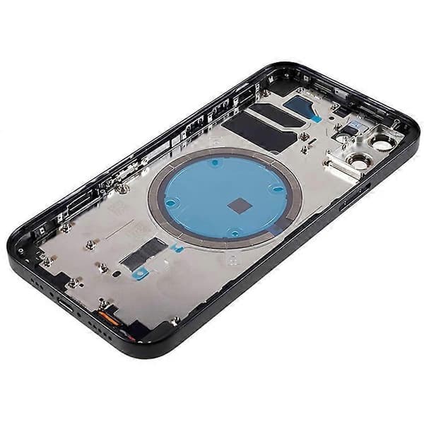 Kompatibel til iPhone 12 6.1 tommer Bag Batteri Hus Cover+Midterplade Ramme+Sideknapper Udskiftning, EU Version (med CE Logo Black
