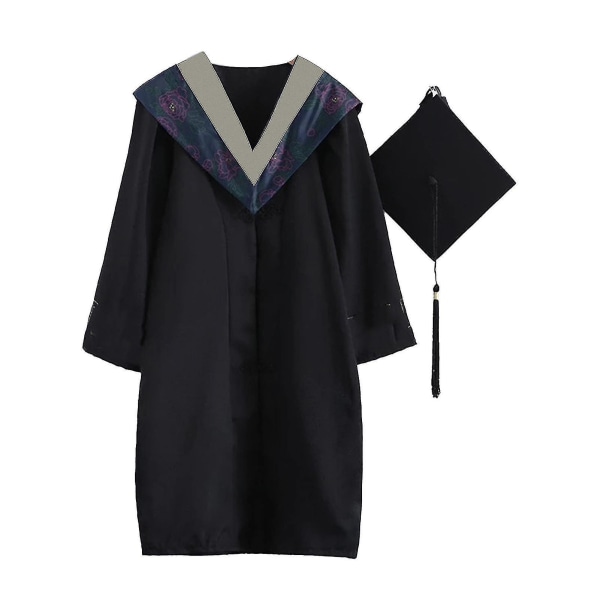1 set Vacker finstickad examensuniform polyester Elegant festlig touch examensklänning för fotografering Qinhai Silver Gray M