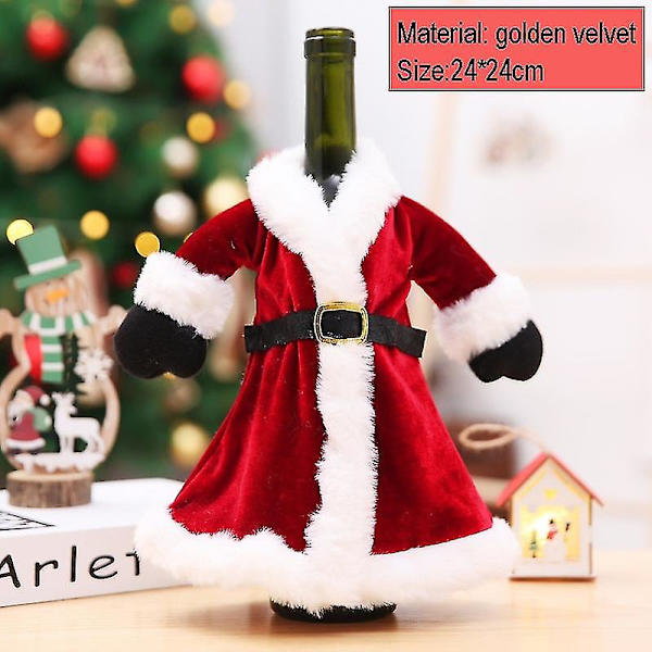 Kreativ Jul Vinflaskset Gyllene Sammet Klänning Vinflasköverdrag Vinflaskpåse Ärm Jul Nyår Middagsbordsdekor Styles 15