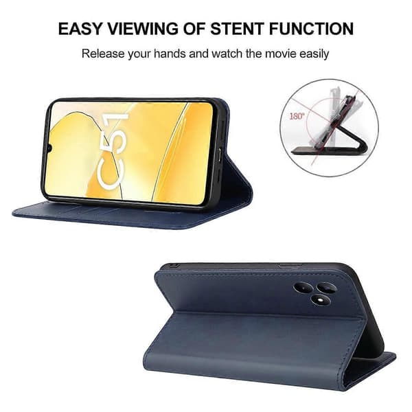 Magnetisk Stängning Läder Telefonfodral Blue For Realme C51