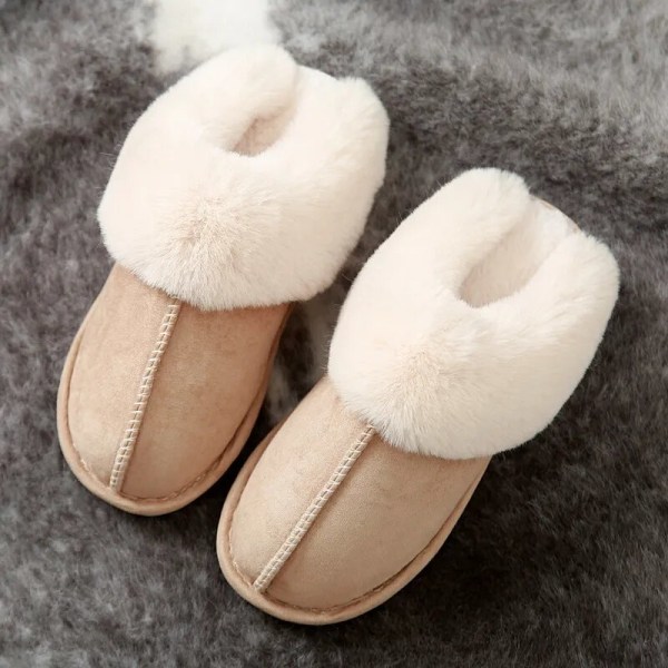 2023 Vinter Varmt Hem Pälstofflor Dam Lyx Faux Mocka Plysch Par Bomullsskor Inomhus Sovrum Platta klackar Fluffiga Tofflor Light gray 40-41(fit 38-39)