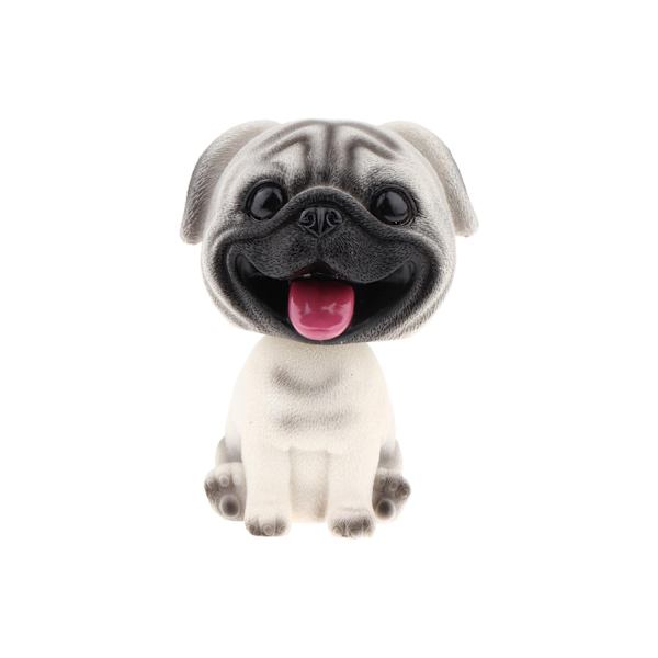 Söt Bobble Hund Docka Leksak i Resin Hem/Bil Ornament - Mops Vit