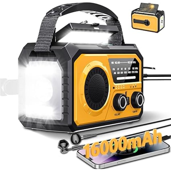 Käsikäyttöinen hätäradio AM/FM LED-taskulampulla ja aurinkolaturilla – Kannettava sääradio ulkoiluun, retkeilyyn ja hätätilanteisiin (oranssi)