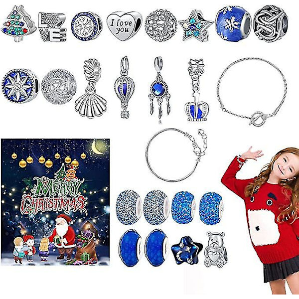 24 Dagars Julnedräkning Överrasknings Blindbox - Gör-det-själv Jul Adventskalender Armband Halsband Set
