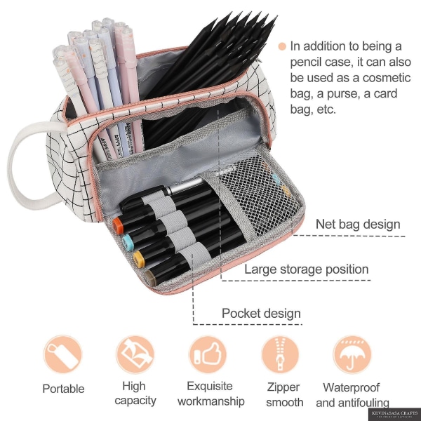 Case, canvas pennväska med stor kapacitet för förvaring av pennor, pennor och skolmaterial