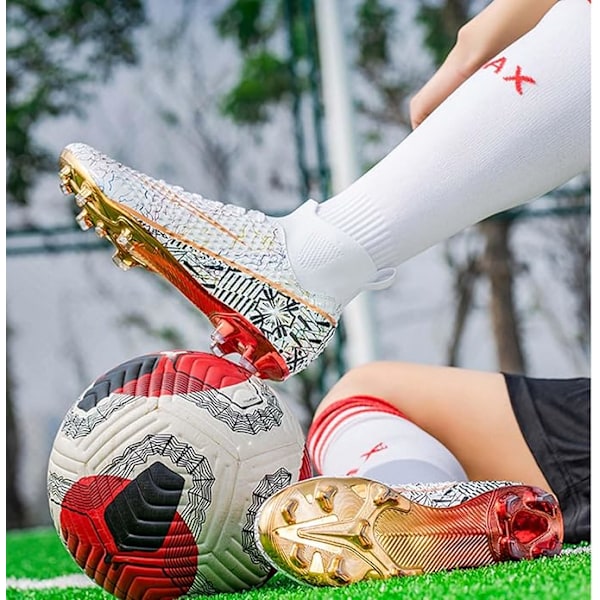 Herr Atletisk Utomhus Inomhus Bekväma Fotbollsskor Pojkar Fotboll Student Dobbar Sneakers Skor Högt Grepp Vit white EU35