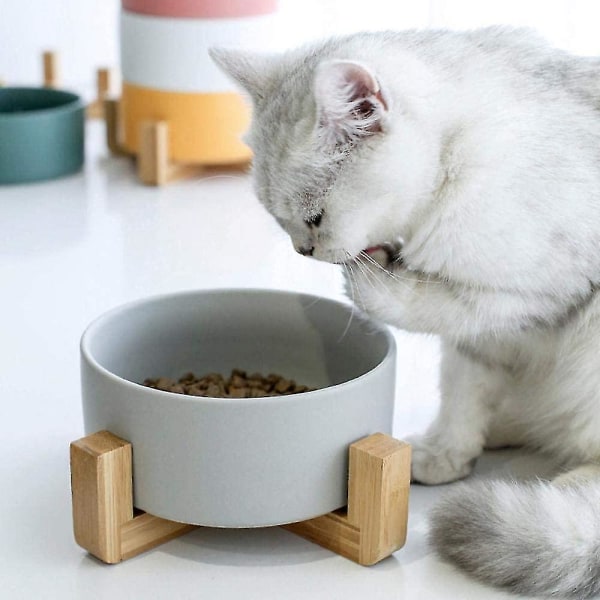 Keramisk bambu förhöjd matskål för husdjur - Säker hundkattskålhållare för hundar och katter (grön)