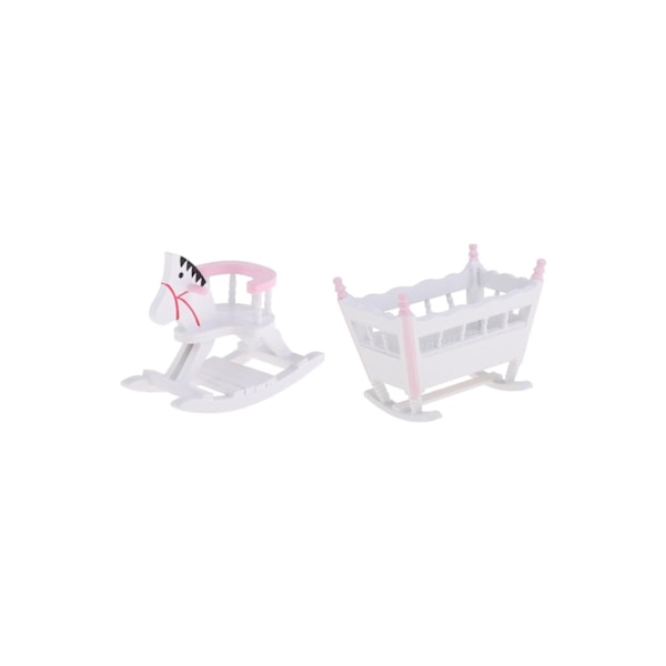 1:12 Dockskåp Miniatyr Rum Möbler Trävagga och Gung Häst Set