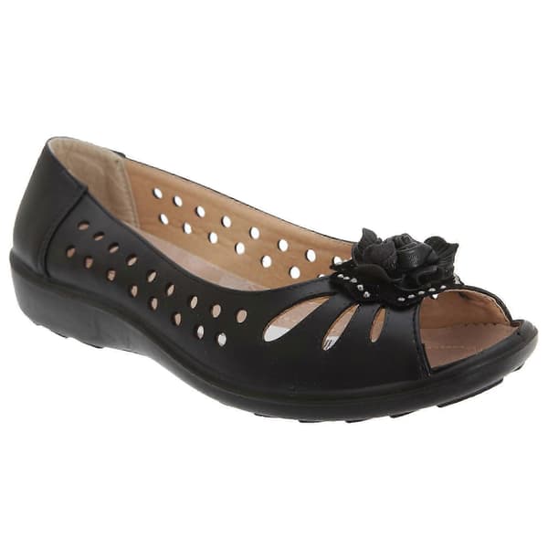 Boulevard Dam/Dam Punched Open Toe Blomma Vardagsskor Black 9 UK