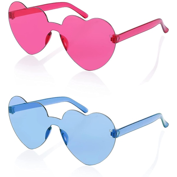 2-pack båglösa hjärtformade solglasögon kvinnor One Piece Transparenta trendiga kärleksglasögon Blue- Rose Red